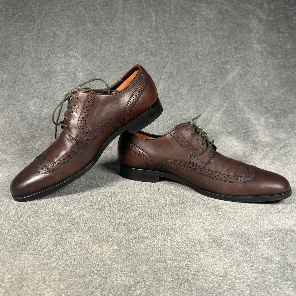 Hugo Boss Wingtip Brogue Derby Oxford Dress Shoes Brown Leather 50211001 Mens 9